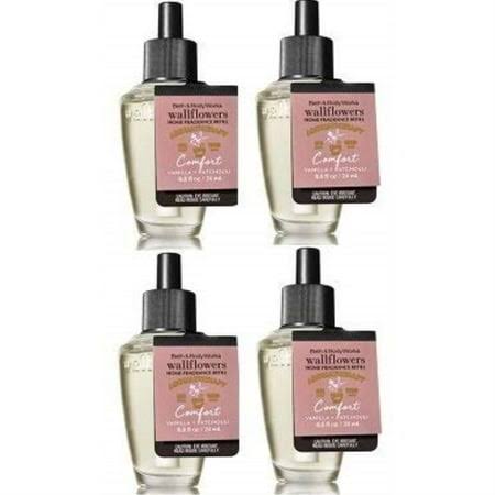 Bath and Body Works 4 Pack Aromatherapy Comfort Vanilla & Patchouli Wallflower Fragrance Refill 0.8 oz