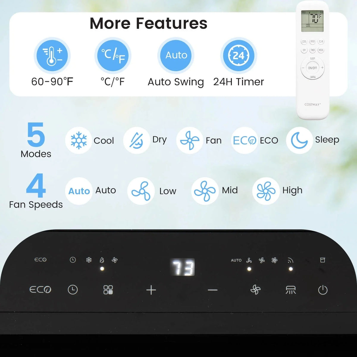 14000 BTU Inverter Portable Air Conditioner, WiFi Smart 3-in-1 AC Unit with Dehumidifier & Fan, App/Voice Control, Window Kit for 650 Sq. Ft Rooms
