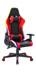 Homemiyn Gaming Chair with Speakers Video and RGB LED Lights, Pink PU Leather Ergonomic Racing Office Chair