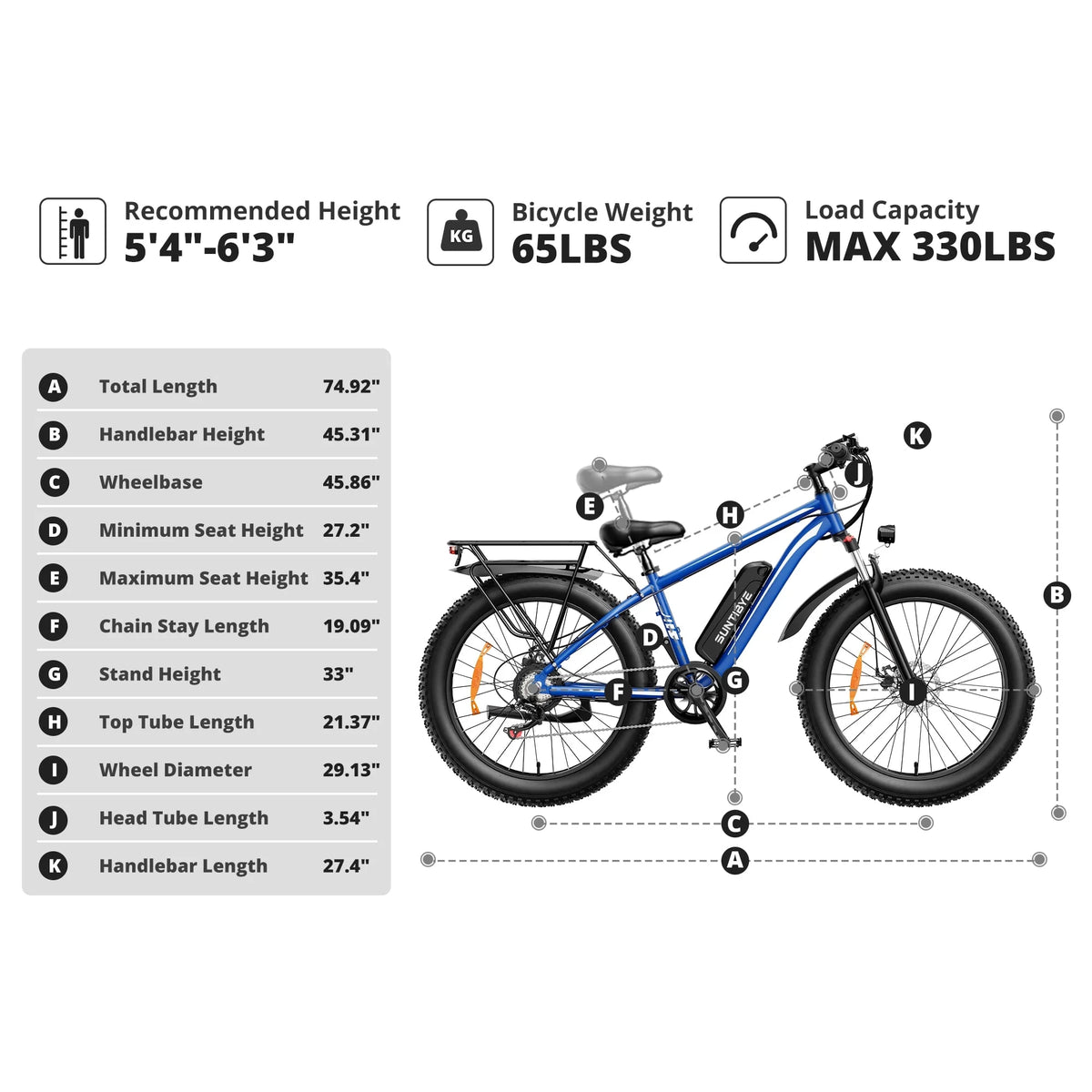 SUNTIBYE EB26 26" Fat Tire E Bike for Adults Set of 2, 1500W Electric Mountain Bikes, 28MPH Off - Road Ebike, 48V 15ah UL2849, Black