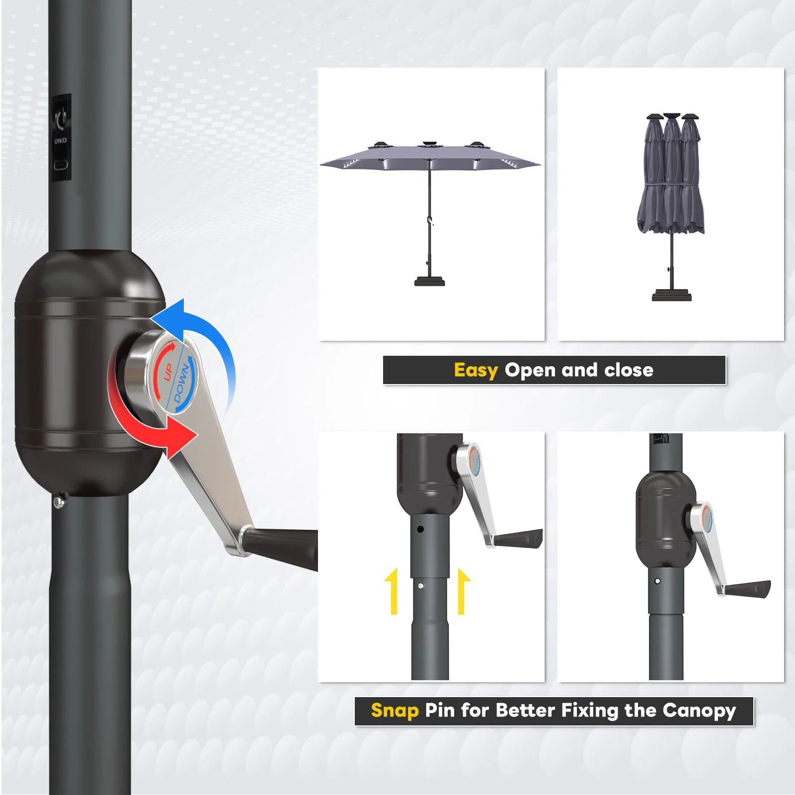 AECOJOY 15ft Patio Double-Sided Umbrella, 156 PCS Solar LED Light Outdoor Large Umbrella, Dark Grey
