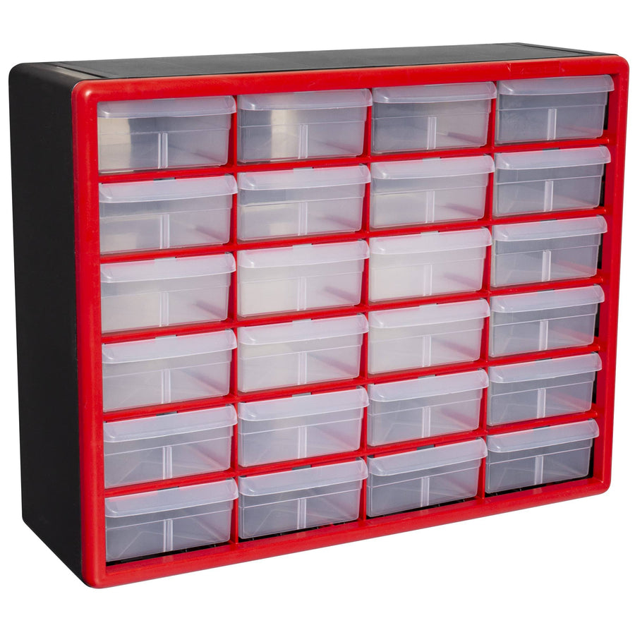 Akro - Mils 24 Drawer Plastic Storage Organizer with Drawers for Hardware, Small Parts, Craft Supplies, Red, Size: One Size