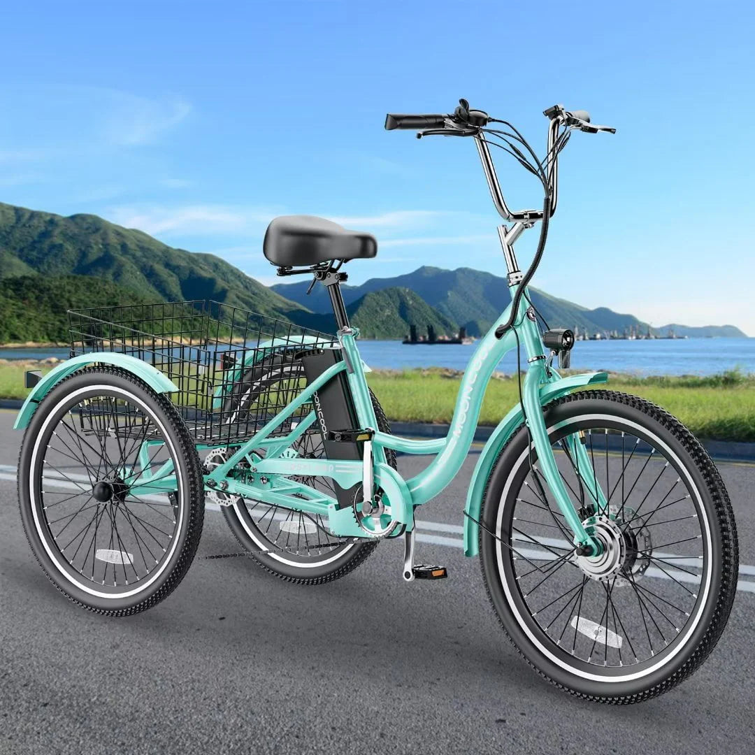 Docred 24" Electric Tricycle for Adults & Seniors, 7 Speed 3 Wheel E - Bike with Large Basket/Low - Step Through Frame, 350W Motor 36V/10.4AH Lithium Bettery, 15.5MPH