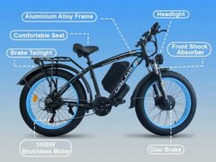 Peak 5000W - Electric - Bike for Adults - Men, Dual - Motor - Ebike 50MPH - Hunting - Ebike, 60V 25AH Long Range Dirtbike, 26" x 4.0 Fat - Tire - Electric - Bicycle, AWD 21 - Speed Mountain Bike for Off - Road Snow Sand