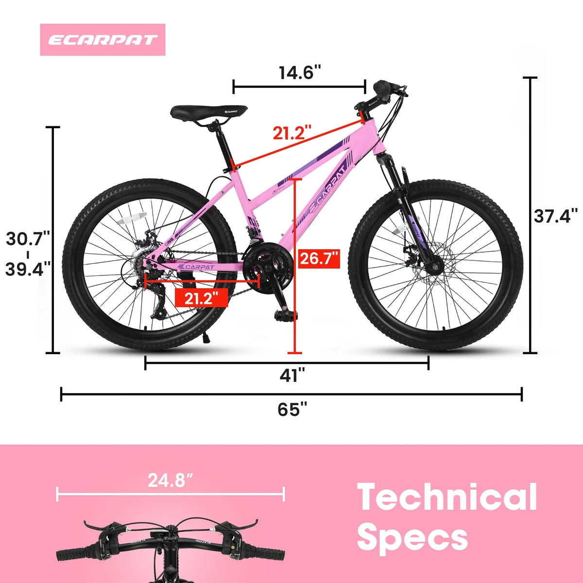 Ecarpat 26 in Mountain Bike Adults Womens Mountain Bicycles with Dual Disc Brakes Shimano 21 - Speed Full Suspension MTB Bicycles for Outdoor Commuting Exercise, Multi Colors
