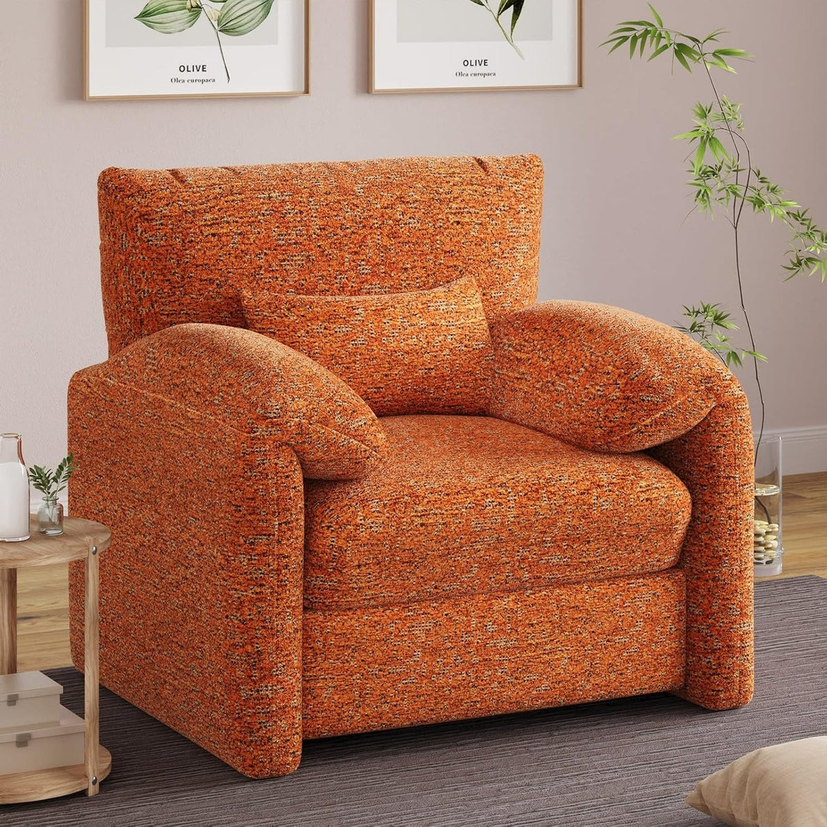 AECOJOY Oversized Armchair, Chenille Mid Century Accent Chair, Comfy Upholstered Single Sofa, Extra Wide Reading Chairs