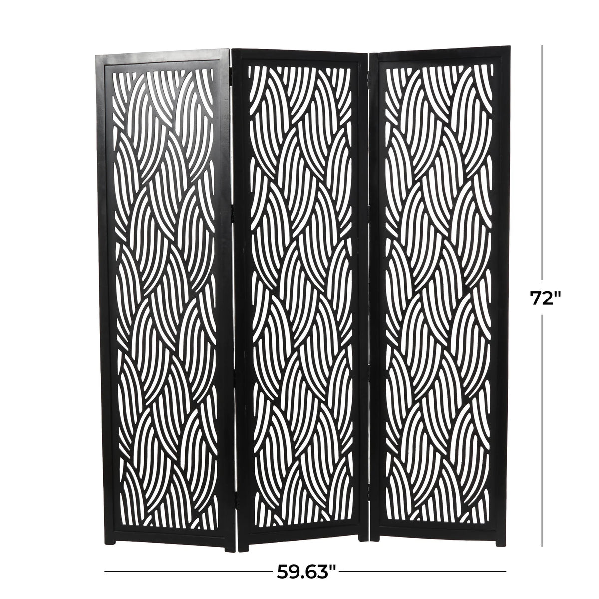 Decmode 60" x 72" Black Mango Wood Abstract Wavy Cutout 3 Panel Room Divider Screen, 1 - Piece
