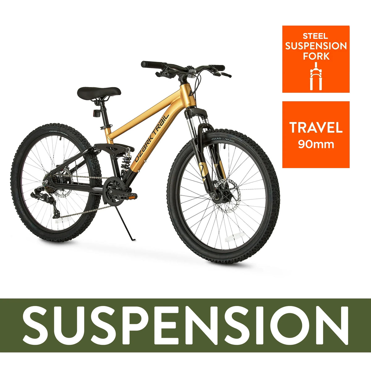 24" Ozark Trail FS.1 Epictrail Full Suspension Mountain Bike, for Teens and Adults, Heights Between 4'6" - 5'6", Silver