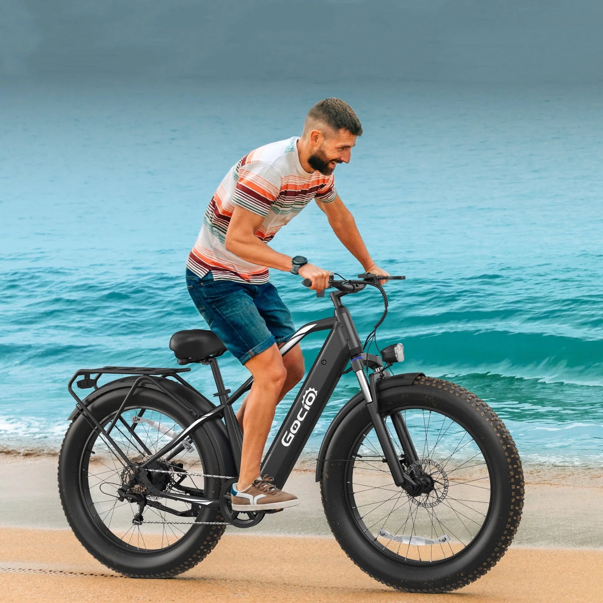 Gocio Electric Bike, 26"x4.0" Fat Tire E - Mountain Bike, Peak 1000W Motor, 28MPH 48V 15ah Battery Removable Ebike for Off Road, Sand, UL2849