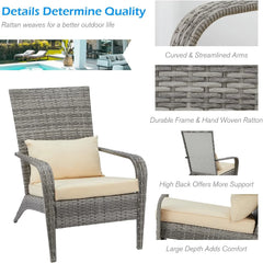 AECOJOY Patio Adirondack Wicker Chair, Outdoor Coconino Chair with Cushion and Pillow