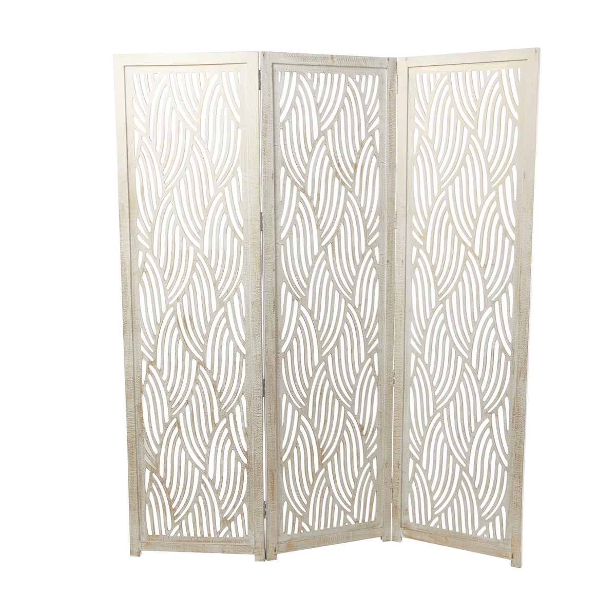 Decmode 60" x 72" Black Mango Wood Abstract Wavy Cutout 3 Panel Room Divider Screen, 1 - Piece