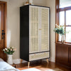 GOMYHOME Accent Cabinet with Rattan Doors & Drawer, Modern Storage Armoire for Living Room, Bedroom, Natural Wood Finish