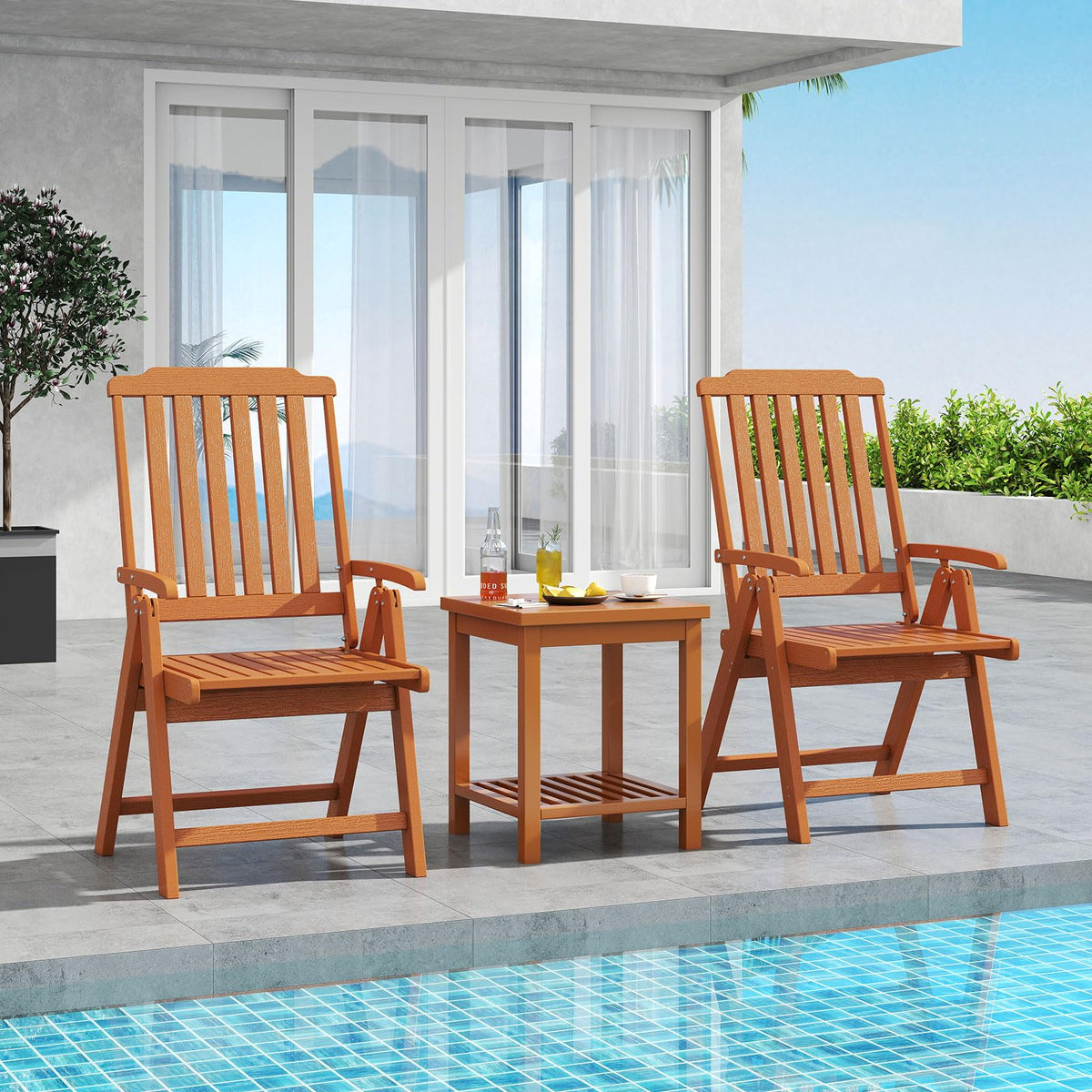 Tangkula Foldable Patio Chair All-Weather HDPE Outdoor Dining Chair with Armrest