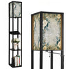 Floor Lamp with Shelves, Modern Dimmable Standing Lamp Floral Corner Display Bookshelf Lamp with 2 USB & 1 Power Outlet for Living Room & Bedroom