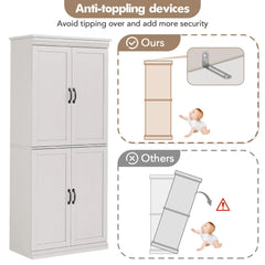 Dsstyles Pantry Cabinet, Freestanding Kitchen Pantry Storage Cabinet, 70" Cupboard, Tall Storage Cabinet with Doors and Adjustable Shelves, for Bathroom, Dining Room, Living Room, Antique White/Gray