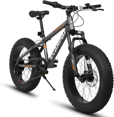 20 in Mountain Bike for 7 - 15 Years Old, 7 Speed Kids Bike with High Carbon Steel Frame, Fat Tire and Dual Disc Brake, Front Suspension Mountain