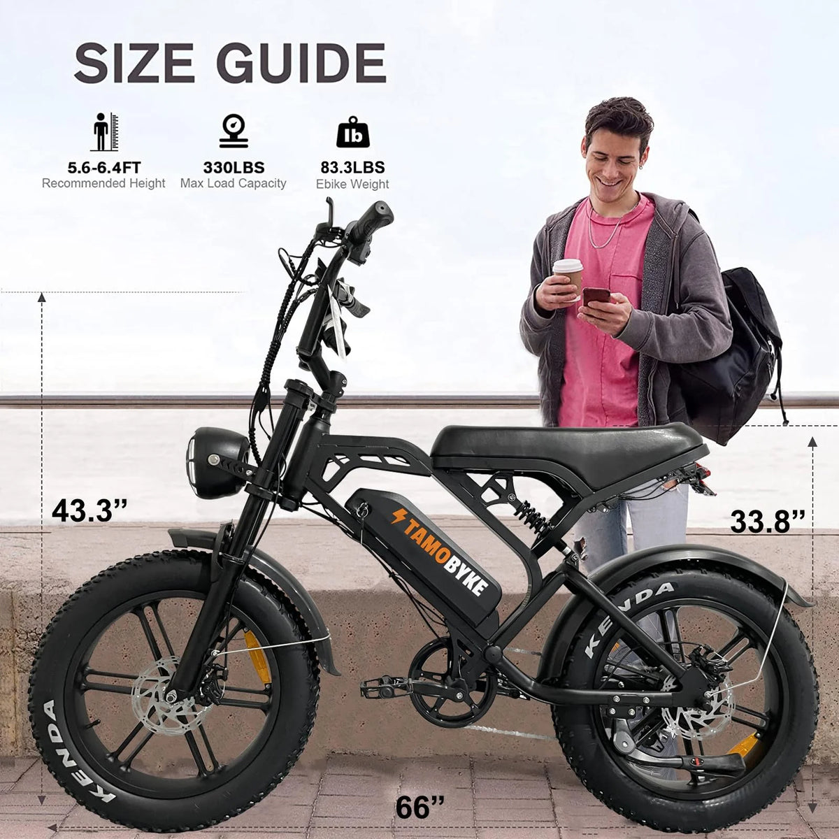 Tamobyke Electric Bike for Adults, Peak 1500W 28mph Mountain Ebike, 48V 15.6AH 20" Fat Tire Electric Bicycle Full Suspension UL2849