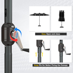 AECOJOY 15ft Patio Double-Sided Umbrella, 156 PCS Solar LED Light Outdoor Large Umbrella, Black