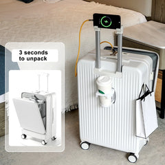 24 in Checked Luggage with Front Pocket, USB Charging Port, Built - in Lock Carry on Suitcase, Cup Holder and Phone Holder, Medium Hardside Suitcase