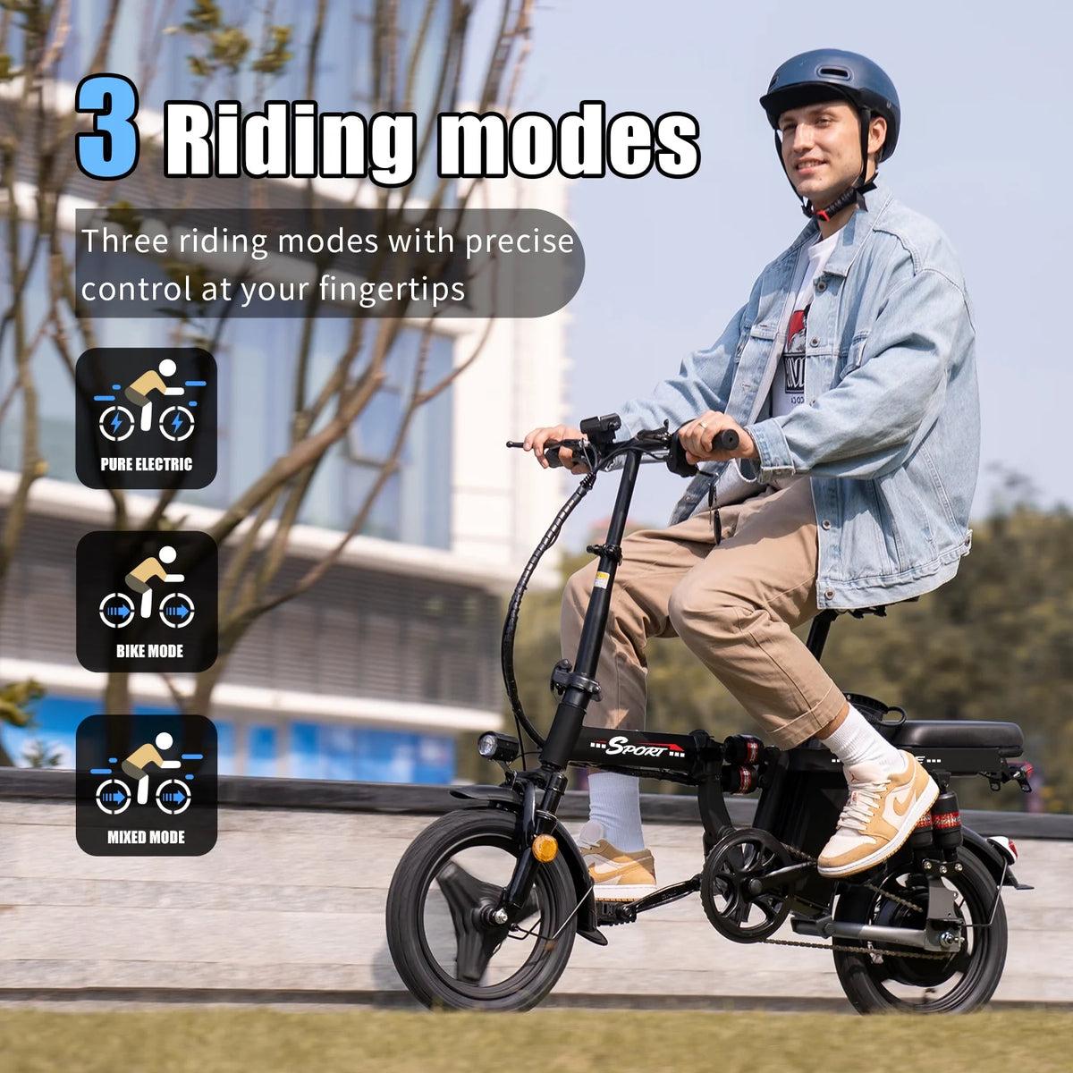 ASKGO 1200W Peak Motor, Folding Electric Bike for Adults Teens, 14'' Commuting Bike, Max 28MPH/35 Miles E - Bike, 3 Speed Double Mini Electric Bike, UL2849