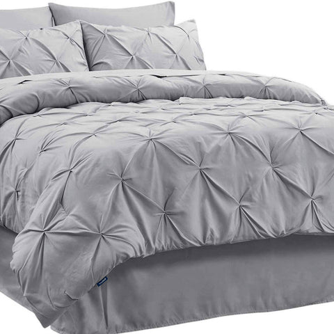Bedsure King Size Comforter Set - Bedding Set King 7 Pieces, Pintuck Bed in A Bag Grey Bed Set with Comforter, Sheets, Pillowcases & Shams
