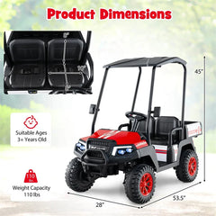 24V 4WD 2-Seater Kids Golf Cart with Sun Shade, Storage Trunk & Remote Control, LED Lights, Electric Ride on Toy Car for Boys Girls Ages 3+