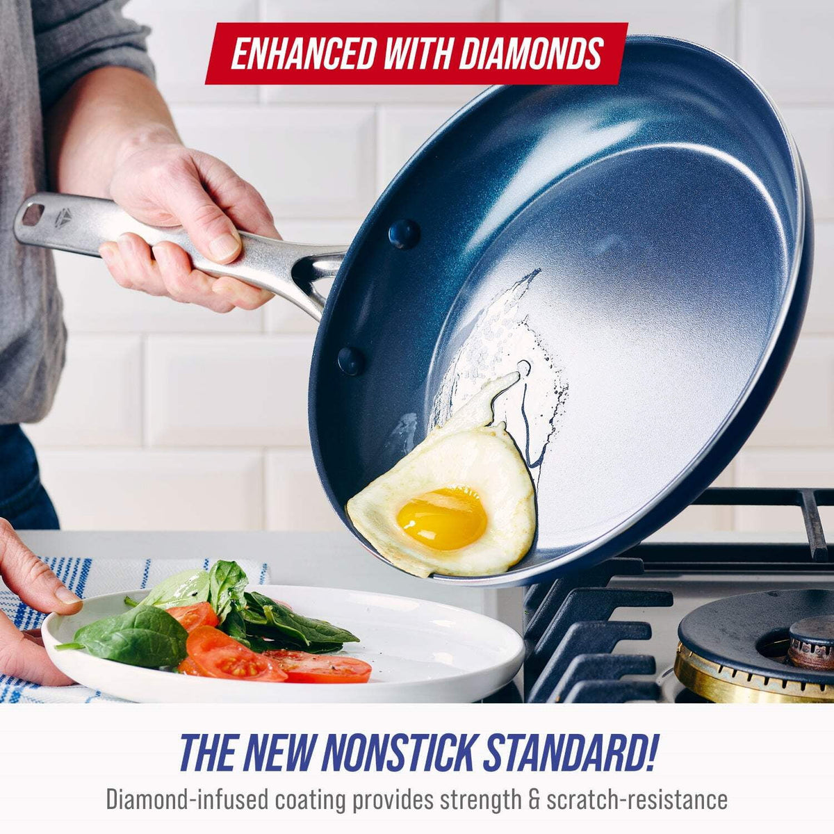 Blue Diamond 14 Piece Cookware Set, Diamond Infused Ceramic Healthy Nonstick, Blue