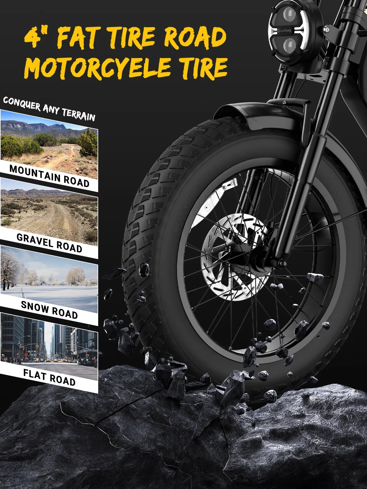 Luckeep M5 Electric Bike for Adults/Teen, 1500W Peak Motor, Max 32MPH, 48V 15AH Battery, Max 60 Miles Electric Motorcycle for Mountains, 20" Fat Tire Electric Dirt Bike, Sand, Road, Full Suspension