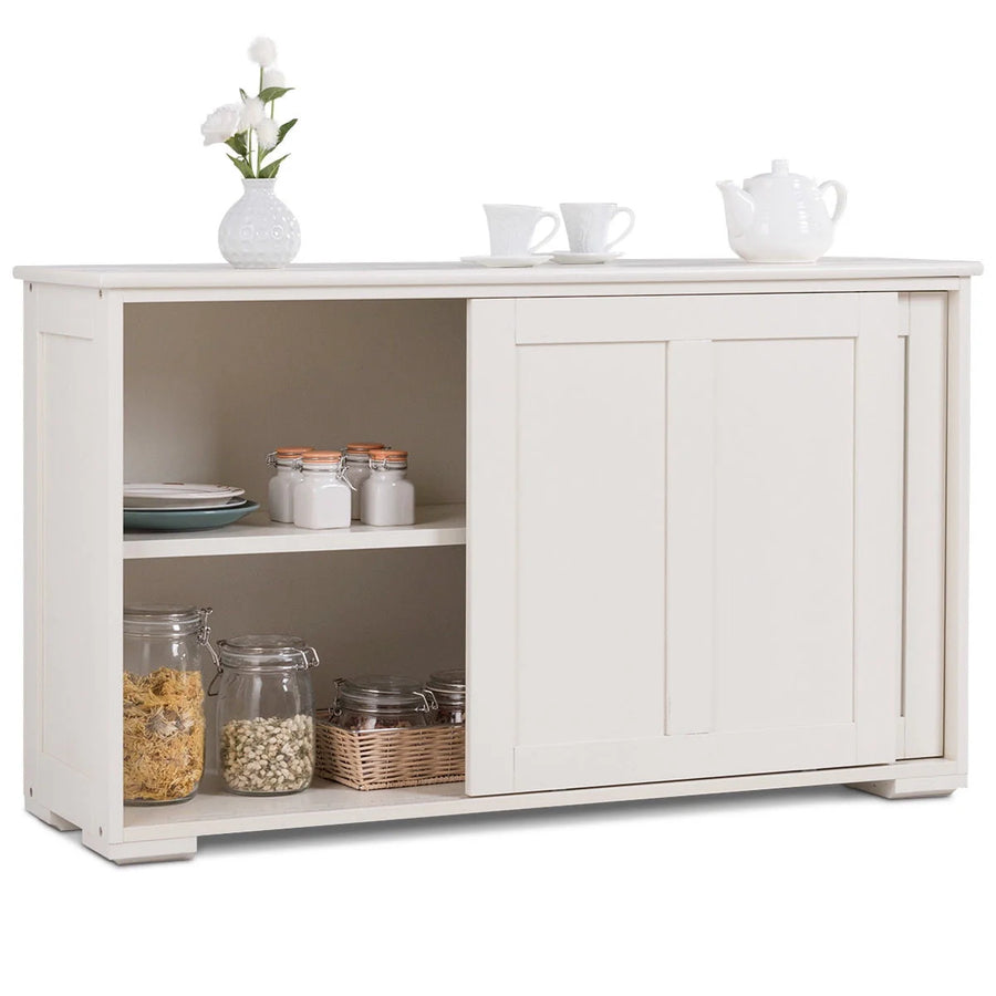 Costway Kitchen Storage Cabinet Sideboard Buffet Cupboard Wood Sliding Door Pantry Cream White