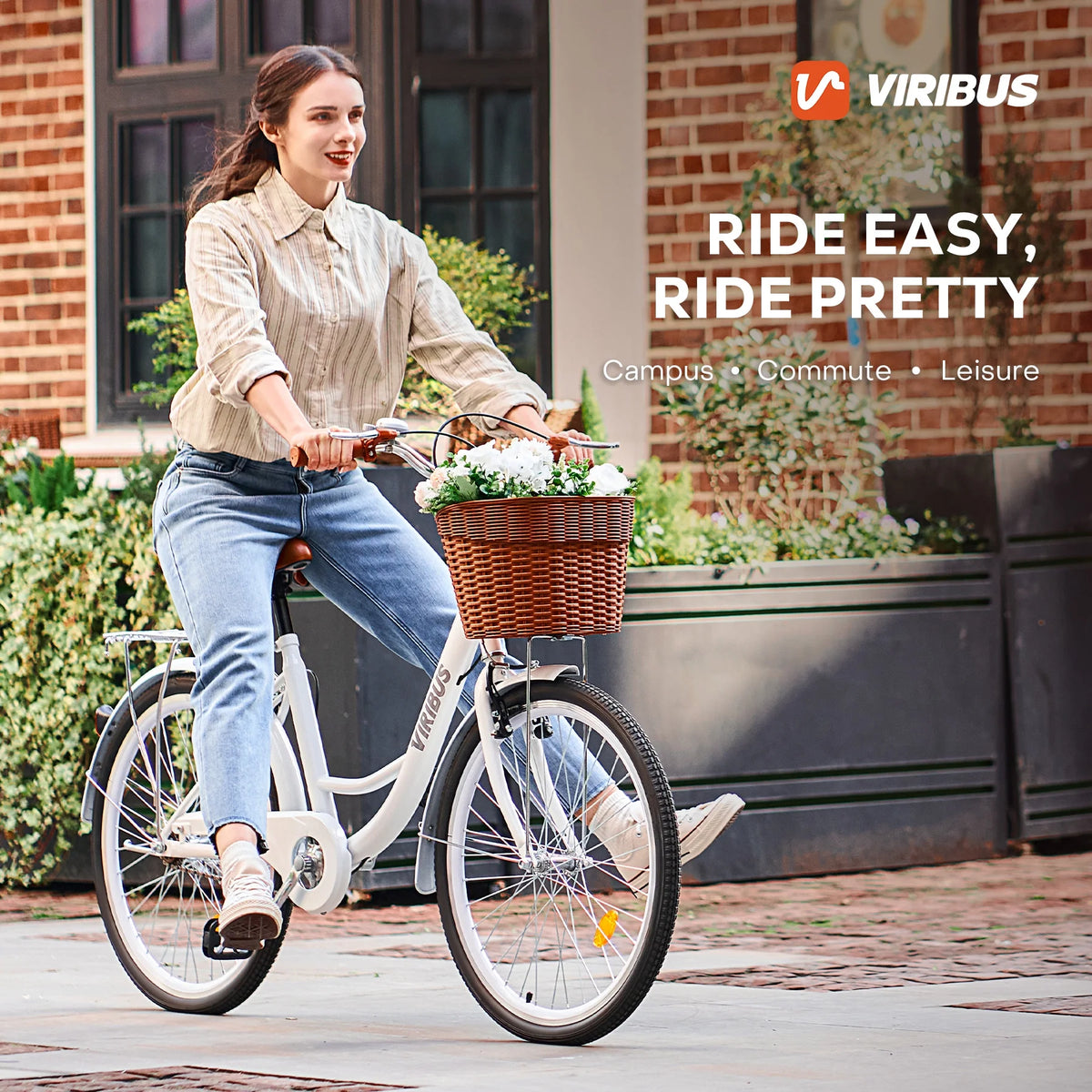 Viribus Women'S Comfort Bike 24 in Beach & City Cruiser Bicycle with Basket Rack White