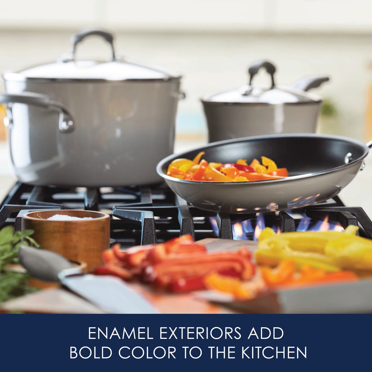 Rachael Ray 15 - Piece Nonstick Pots and Pans Set/Cookware Set, Marine Blue