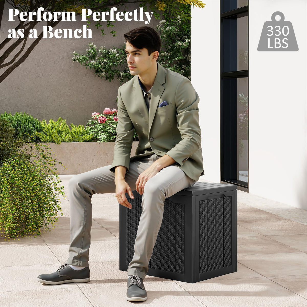 Tangkula 30 Gallon Resin Outdoor Storage Bench with Lockable Lid
