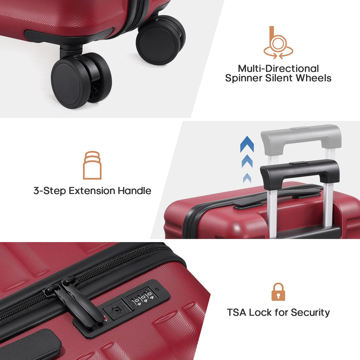 MIUSSE Luggage Sets 3 Piece, 20 in Carry on Luggage with Wheels, 100% PC Hardshell Suitcase with TSA Lock, Carry on Suitcases Airline Approved with Travel Backpack for Men Women