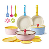 Carote 20 Pcs Ceramic Nonstick Cookware Set, Pots and Pans Set with Detachable Handles, Oven/Dishwasher Safe, Stackable Kitchen Cooking Set, Colorful