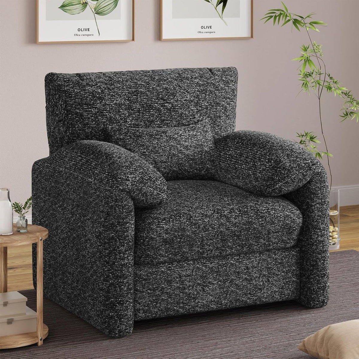 AECOJOY Oversized Armchair, Chenille Mid Century Accent Chair, Comfy Upholstered Single Sofa, Extra Wide Reading Chairs