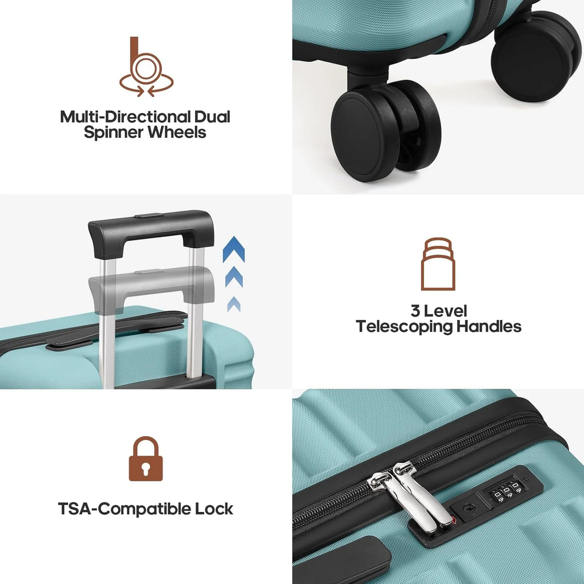 MIUSSE Luggage Sets 3 Piece, 20 in Carry on Luggage with Wheels, 100% PC Hardshell Suitcase with TSA Lock, Carry on Suitcases Airline Approved with Travel Backpack for Men Women