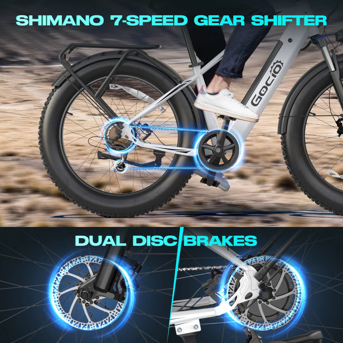Gocio Electric Bike, 26"x4.0" Fat Tire E - Mountain Bike, Peak 1000W Motor, 28MPH 48V 15ah Battery Removable Ebike for Off Road, Sand, UL2849