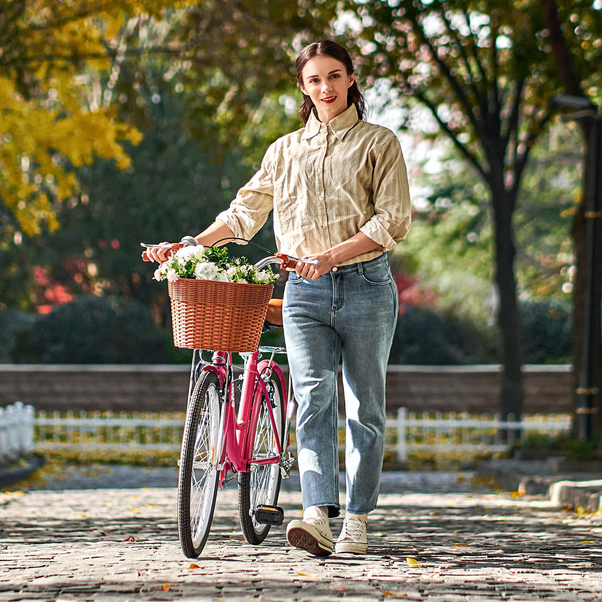 Viribus Women'S Comfort Bike 24 in Beach & City Cruiser Bicycle with Basket Rack White