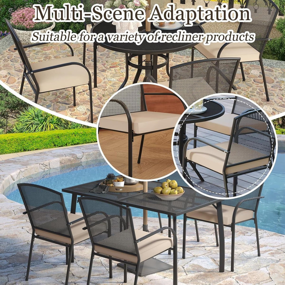 AECOJOY Outdoor Chair Cushions, 19 x 19 x 3 Inch Seat Cushions for Patio Furniture, Splashproof & Fade Resistant, Beige&Dark Grey