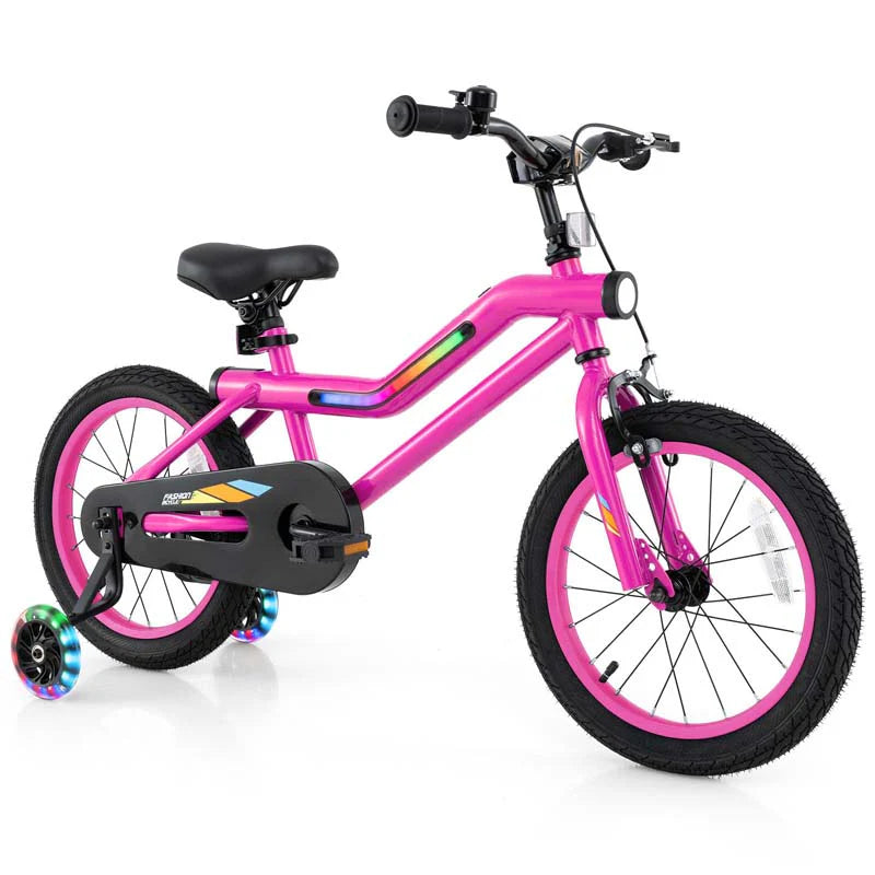 16/18 Inch LED Lighted Kids Bike with Training Wheels, Headlight, Adjustable Seat & Dual Brakes, Children Bicycle for Ages 4-8 Years