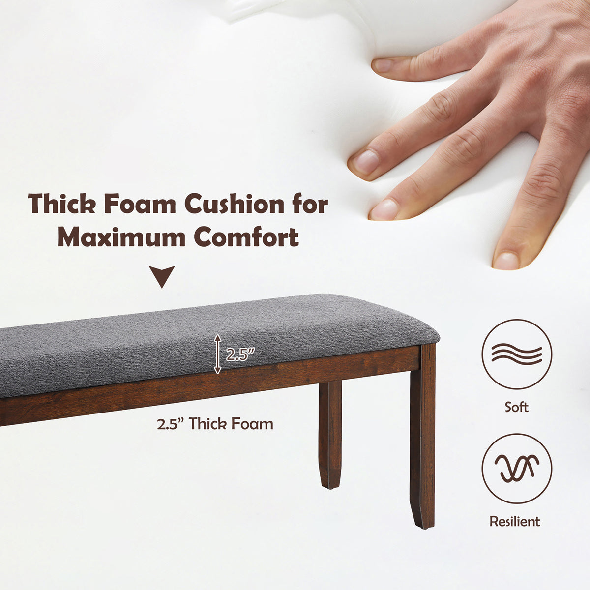 Costway Dining Bench Upholstered Entryway Bench Footstool Kitchen W/ Wood Legs