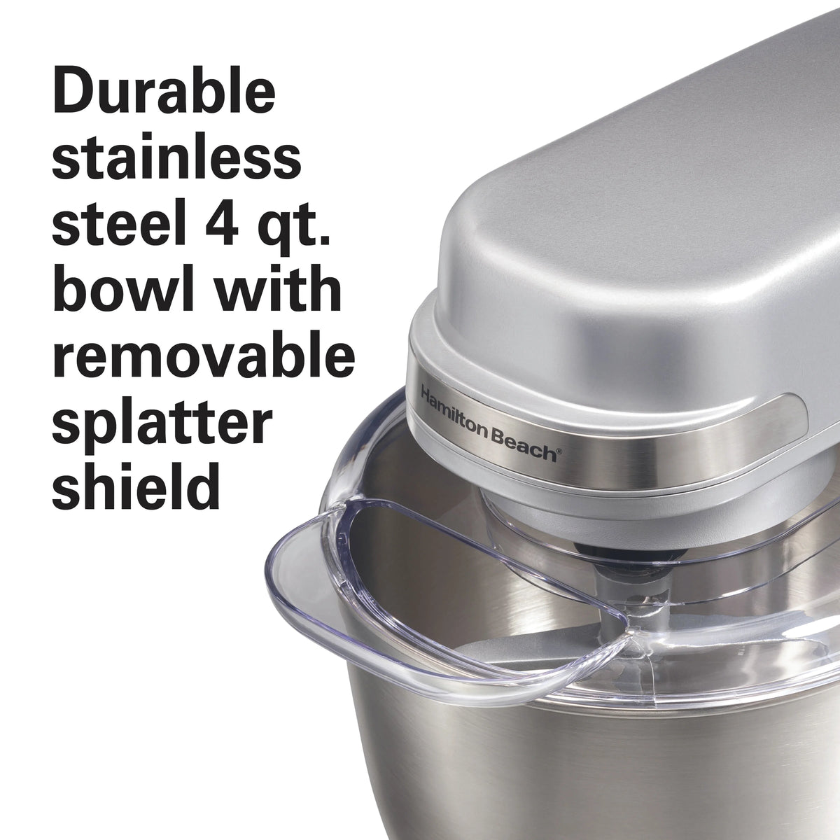 Hamilton Beach 4 Quart Stand Mixer for Kitchen, 7 Speeds, Tilt - Head, Dough Hook, Whisk & Flat Beater, White