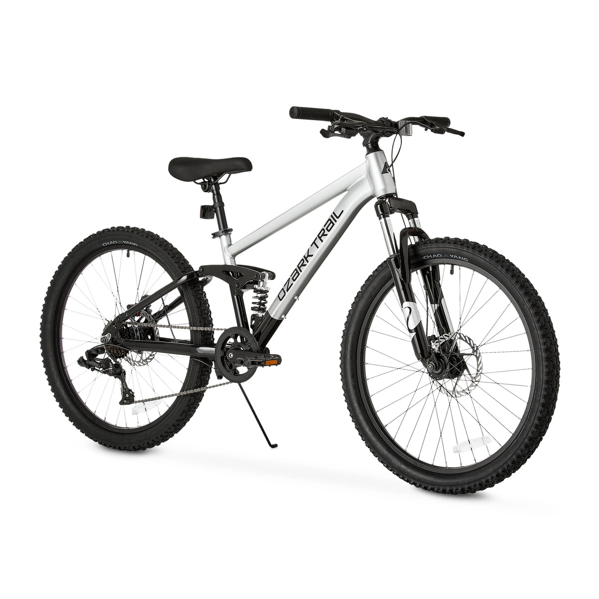 24" Ozark Trail FS.1 Epictrail Full Suspension Mountain Bike, for Teens and Adults, Heights Between 4'6" - 5'6", Silver