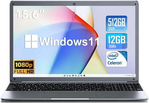 SGIN 15.6 in Laptop 12GB DDR4 512GB SSD Windows 11 with Intel Celeron N5095A Full HD 1920x1080