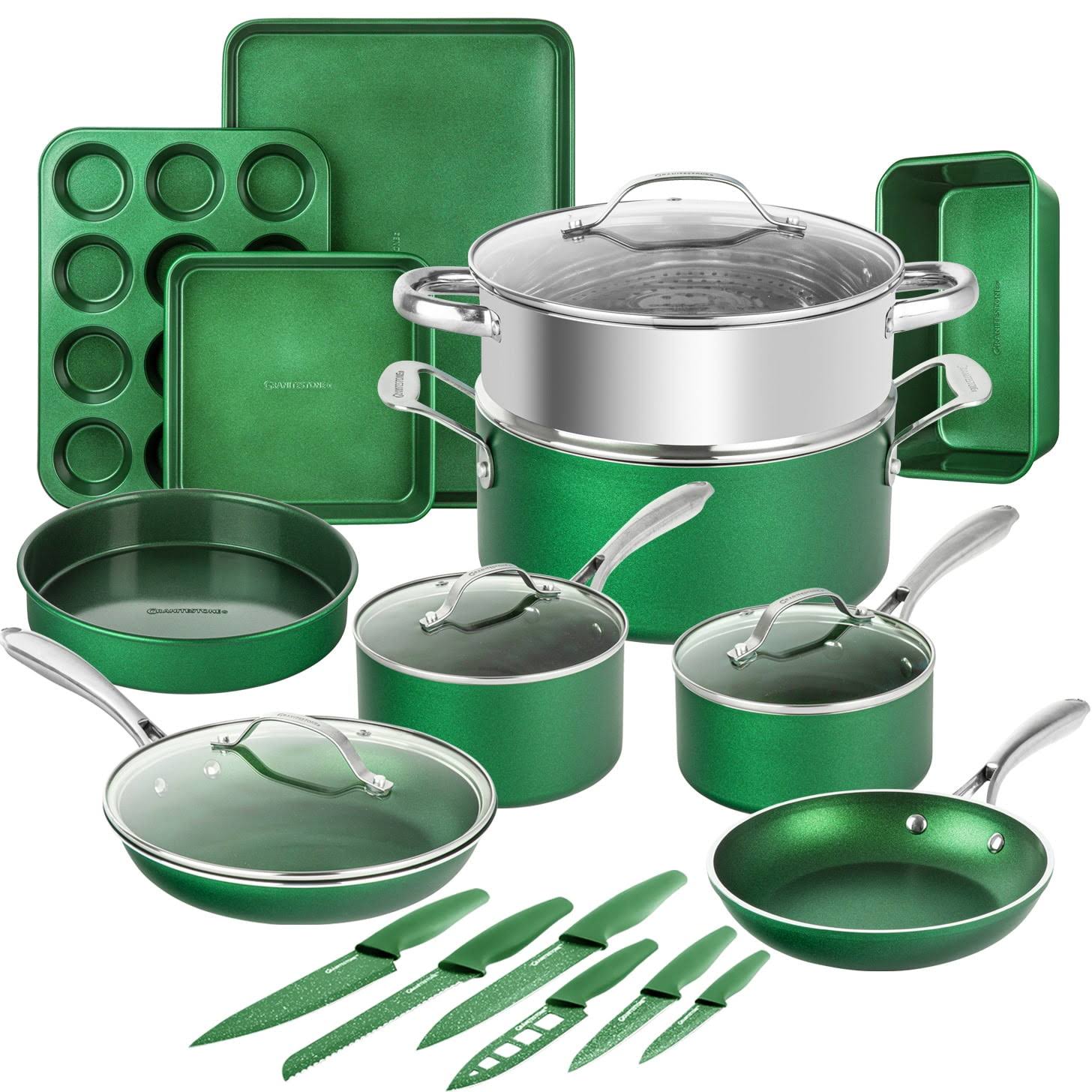 Granitestone Pots and Pans Set Nonstick 21 Pcs Cookware Set Emerald