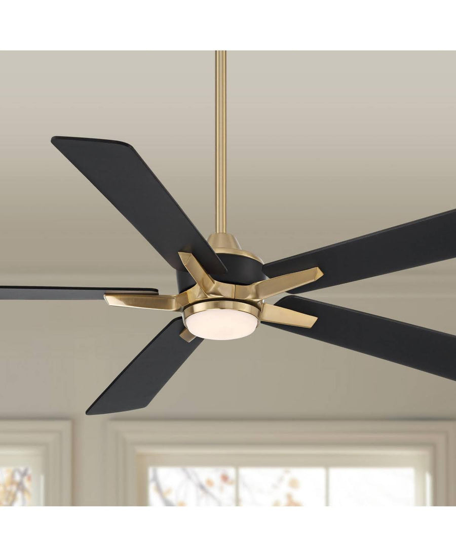 Casa Vieja 52" Vegas Nights Modern Indoor Outdoor Ceiling Fan with Dimmable LED Light Remote Control Soft Brass Black Damp Rated for Patio Exterior