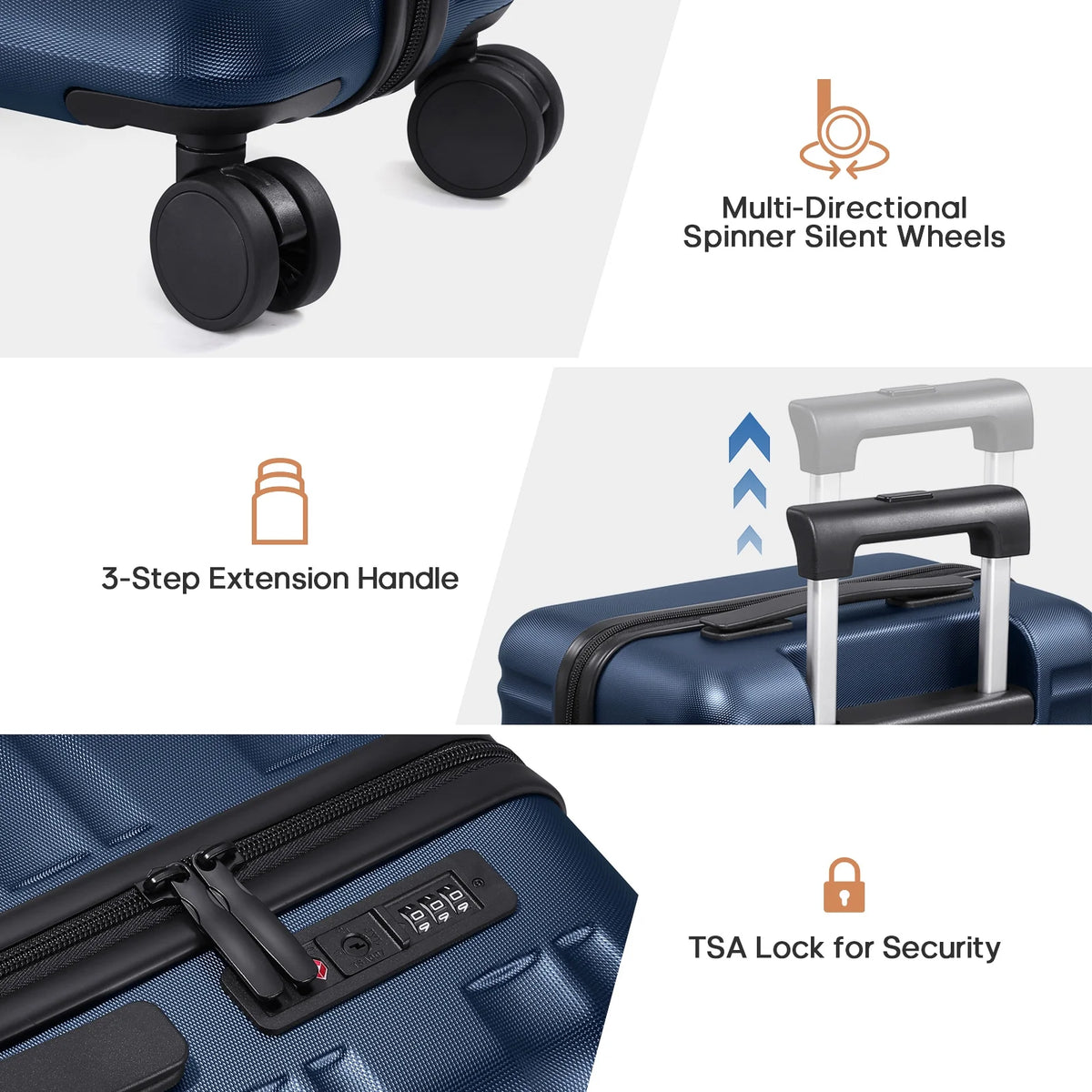 MIUSSE Luggage Sets 3 Piece, 20 in Carry on Luggage with Wheels, 100% PC Hardshell Suitcase with TSA Lock, Carry on Suitcases Airline Approved with Travel Backpack for Men Women