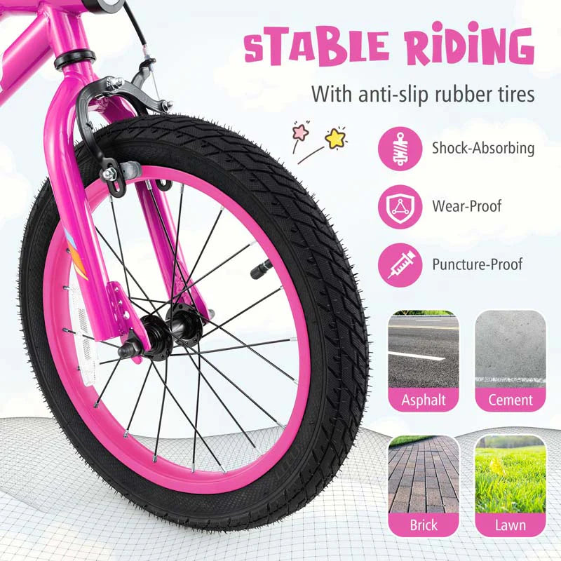 16/18 Inch LED Lighted Kids Bike with Training Wheels, Headlight, Adjustable Seat & Dual Brakes, Children Bicycle for Ages 4-8 Years