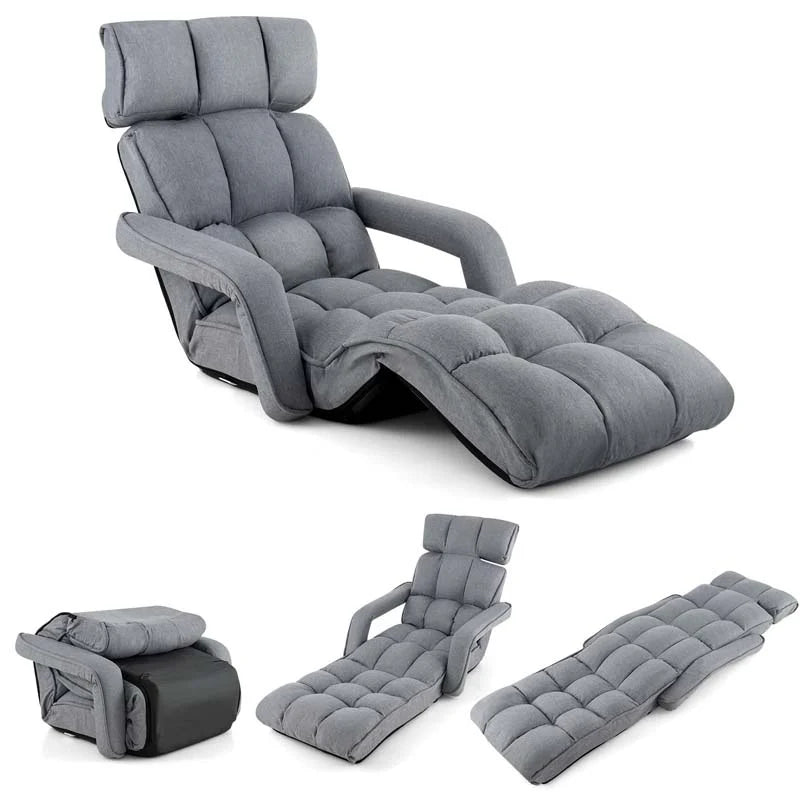 6 - Position Adjustable Floor Sofa Bed, Folding Lazy Sofa Chaise Lounger Recliner with Armrests & Footrests for Living Room, Bedroom & Gaming