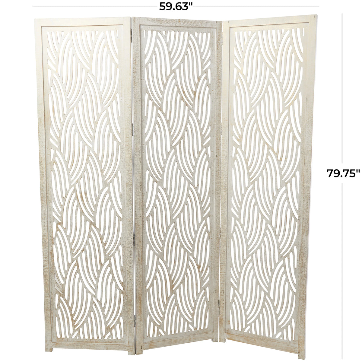 Decmode 60" x 72" Black Mango Wood Abstract Wavy Cutout 3 Panel Room Divider Screen, 1 - Piece